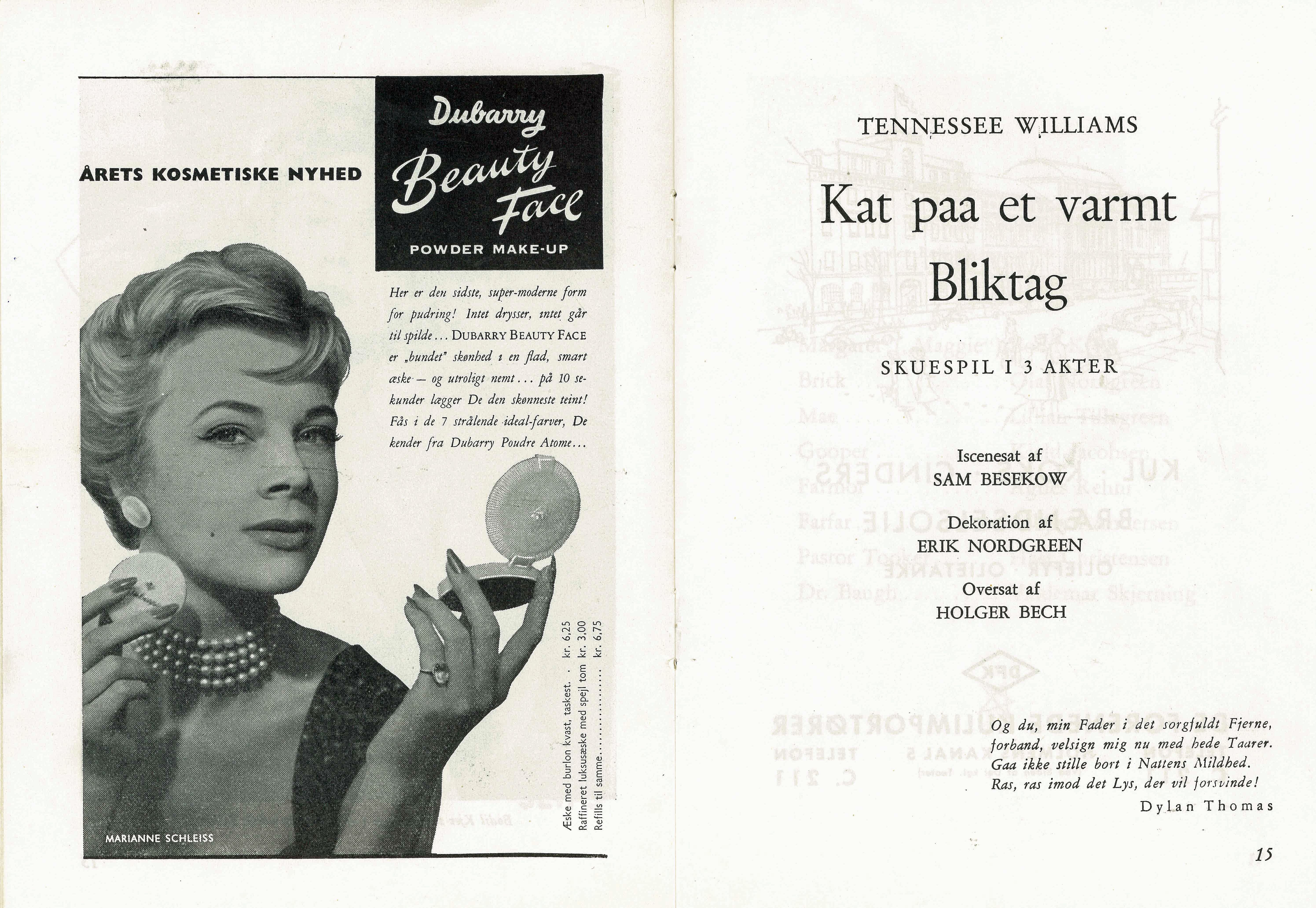 Teaterprogram, Ny 1954-55, Kat paa et varmt bliktag - Nationalmuseets